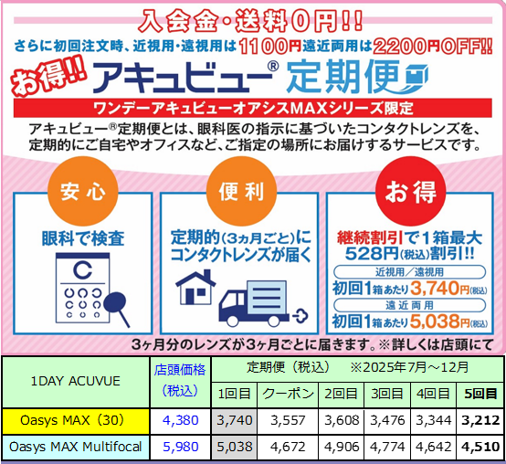 ワンデー アキュビュー オアシス MAXシリーズ限定「アキュビュー定期便」